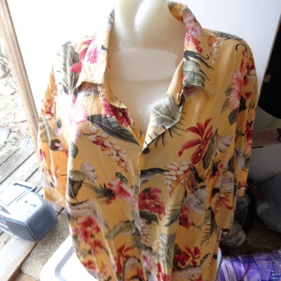 NOS Vtg Hawaiian IOLANI Hawaii XXL Shirt Tropical Rayon Yellow Gold Oldstock